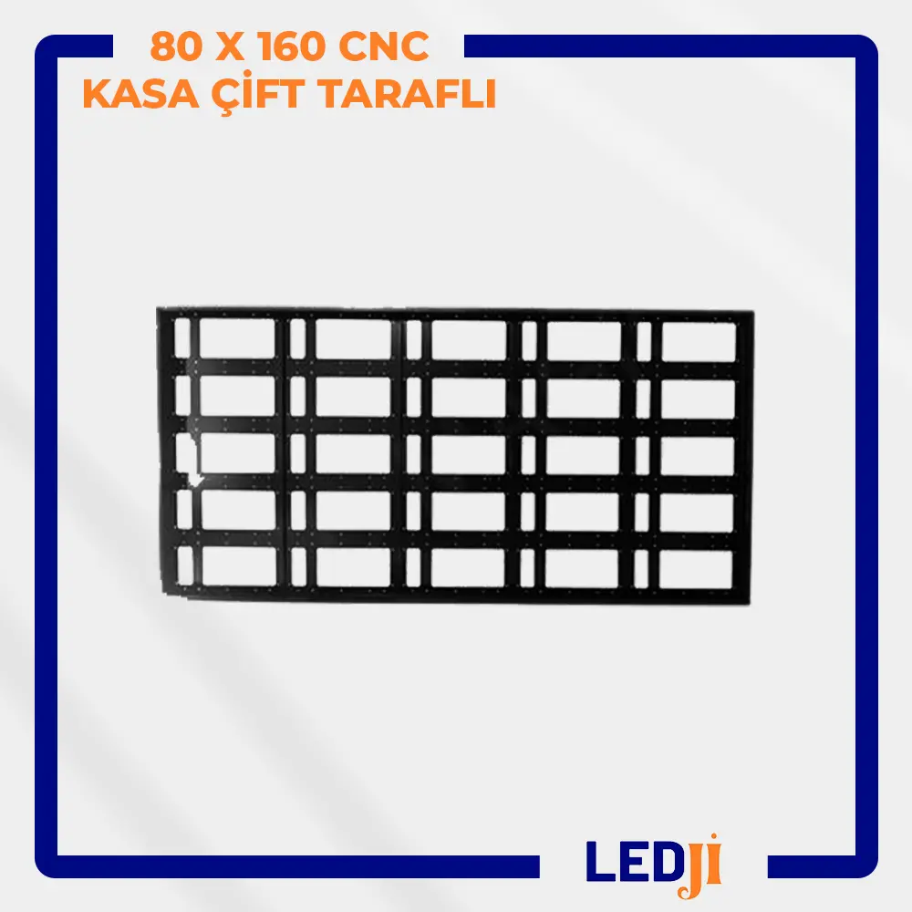 Fotoğraf 1 Alt Metni: 80x160 CNC kasa çift taraflı ön cephe görünümü – LEDJİ