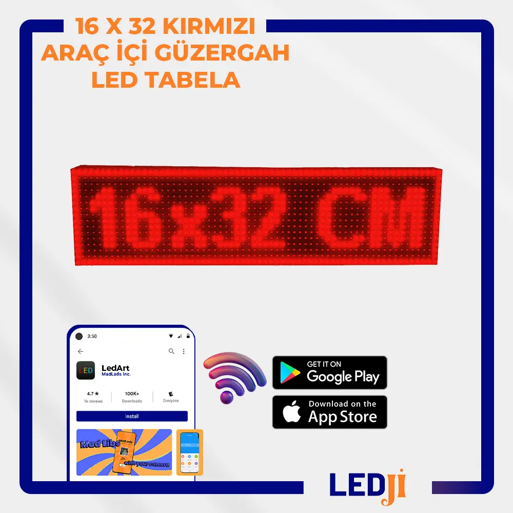 16x32 cm Kırmızı Araç İçi Güzergah LED Tabela - Kayan Yazı ile Kolay Okunabilirlik