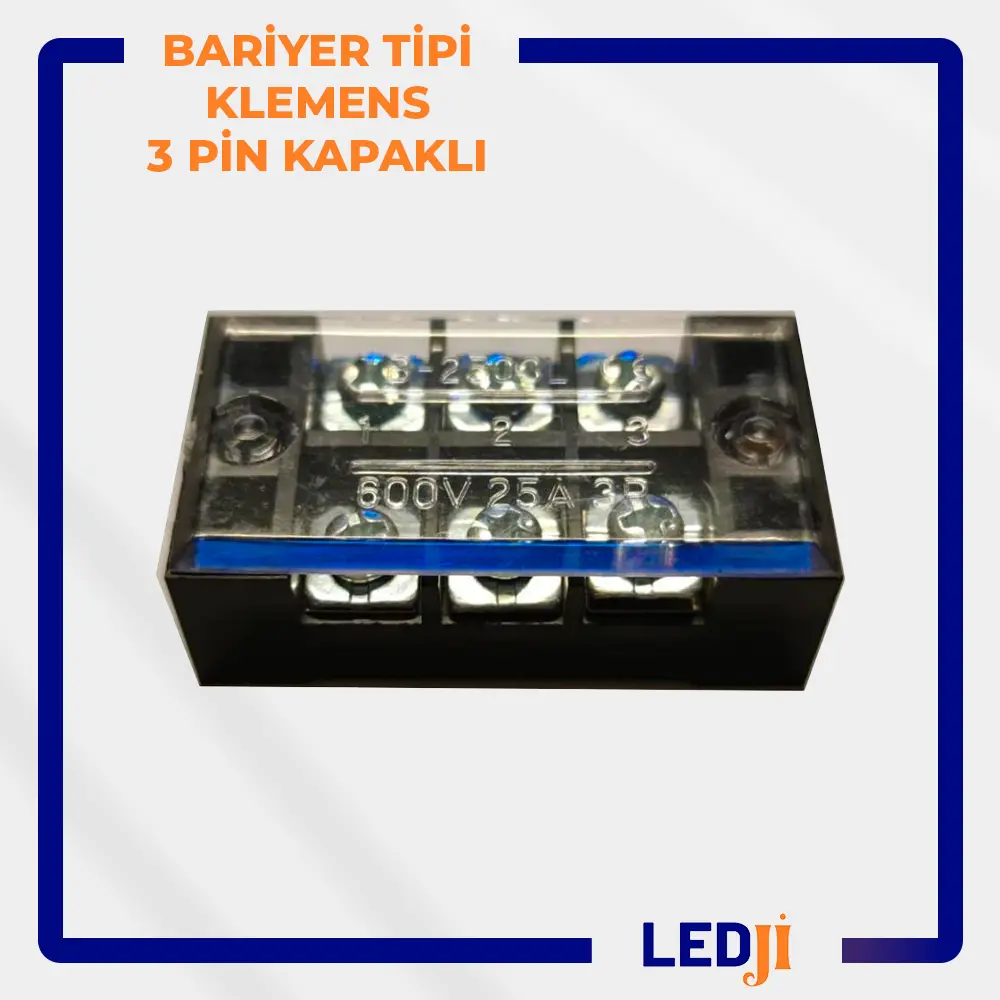 Bariyer Tipi Klemens 3 Pin Kapaklı – Dayanıklı ve güvenli elektrik bağlantıları.