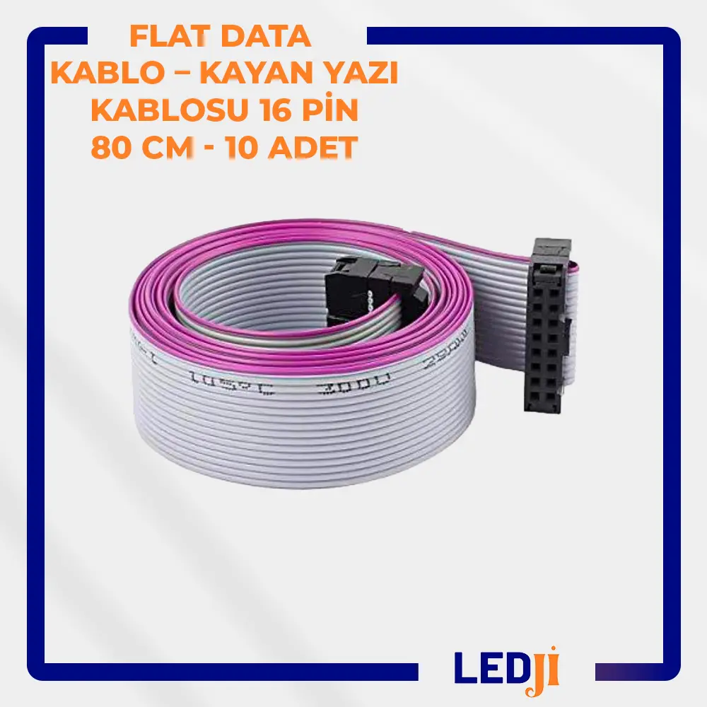 Flat Data Kablo Kayan Yazı Kablosu 16 Pin 80 CM 10 Adet – Yüksek hızda veri iletimi, geniş alanlar için ideal çözüm.