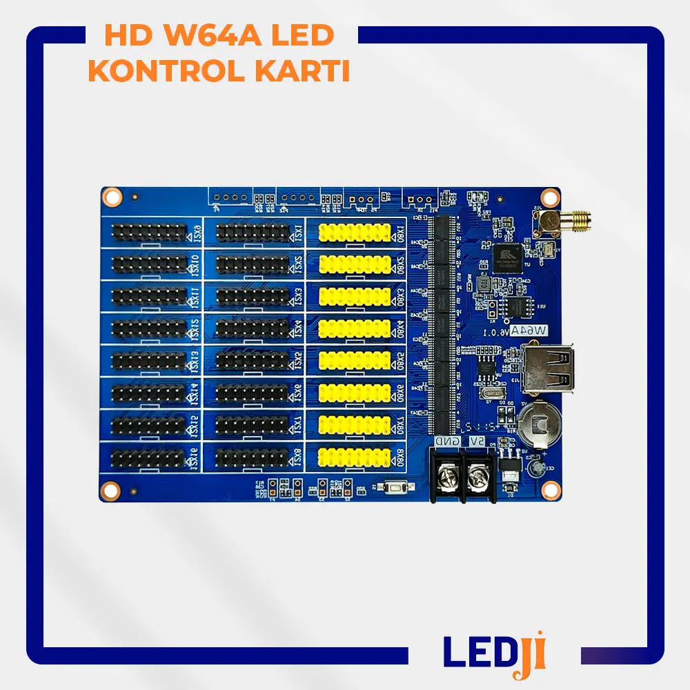 HD W64A LED kontrol kartı üstten görünüm – Geniş alan uyumlu kontrol çözümü