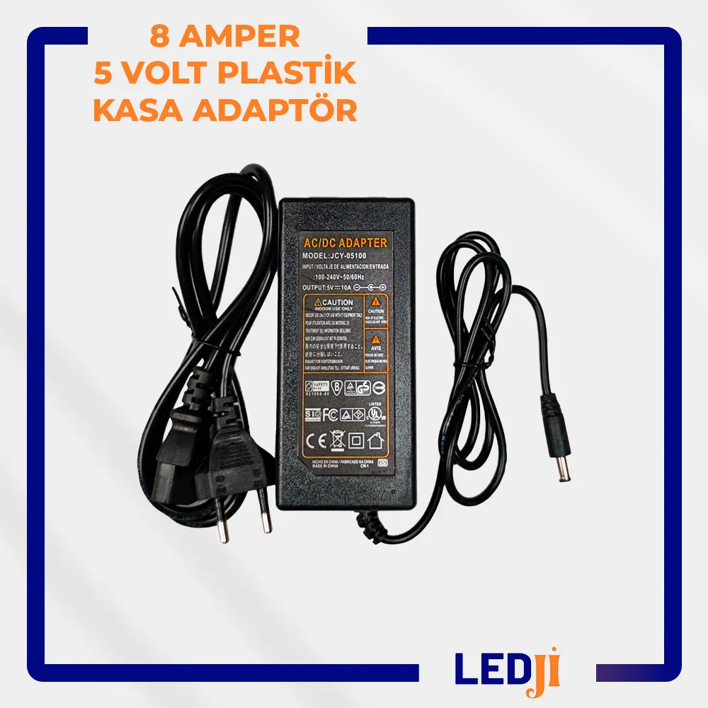 5 Volt 8 Amper Plastik Kasa Adaptör - Kompakt tasarım ve dayanıklı plastik kasa ile güvenli kullanım