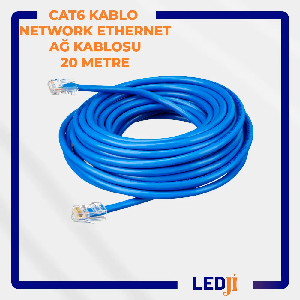 Cat6 Kablo Network Ethernet Ağ Kablosu 20 Metre – Uzun mesafede yüksek hızlı ve güvenilir bağlantı.