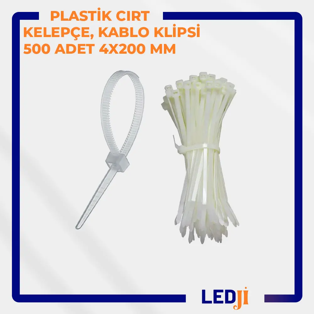 Plastik Cırt Kelepçe Kablo Klipsi 500 Adet 4x200 MM, kablolarınızın düzenli ve güvenli bir şekilde bağlanmasını sağlar.