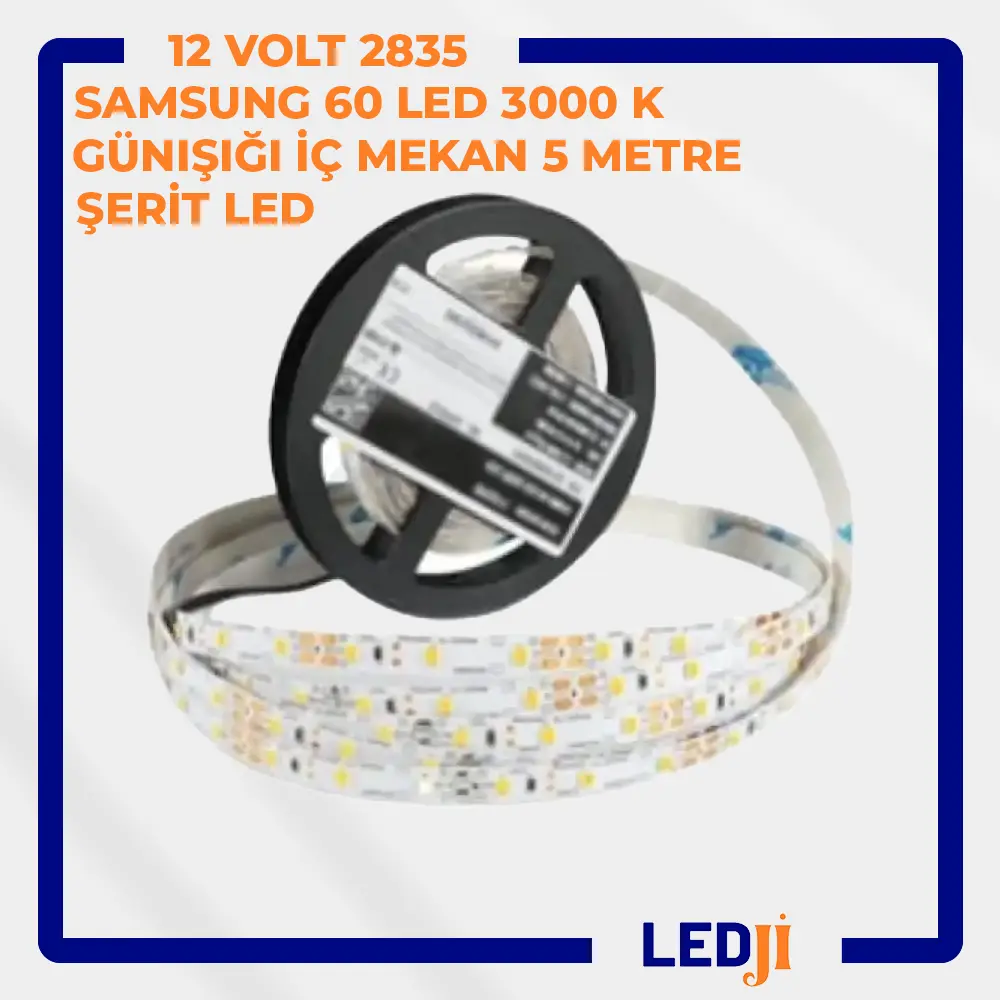12V 2835 Samsung 60 LED 3000K Günışığı Şerit LED 5 Metre