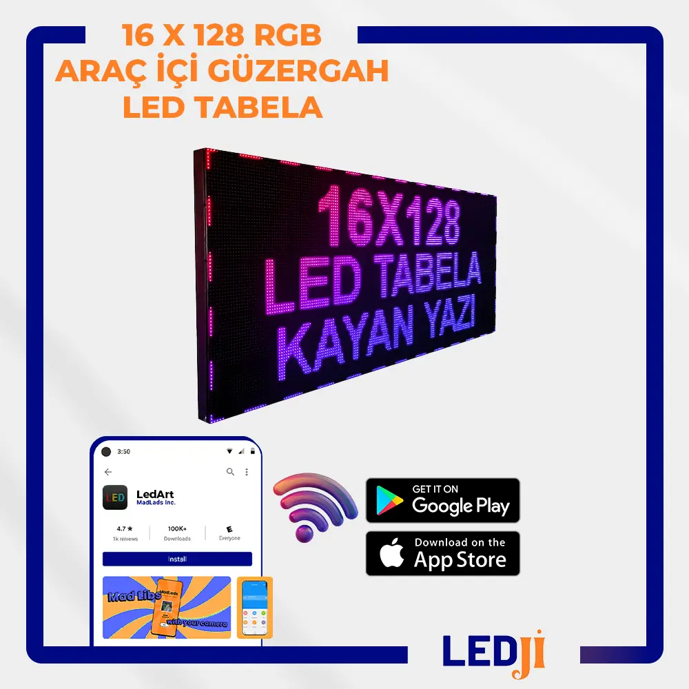 16 X 128 RGB LED Araç İçi Güzergah Tabelası - Dinamik ve renkli yönlendirme sağlayan RGB LED ekran.