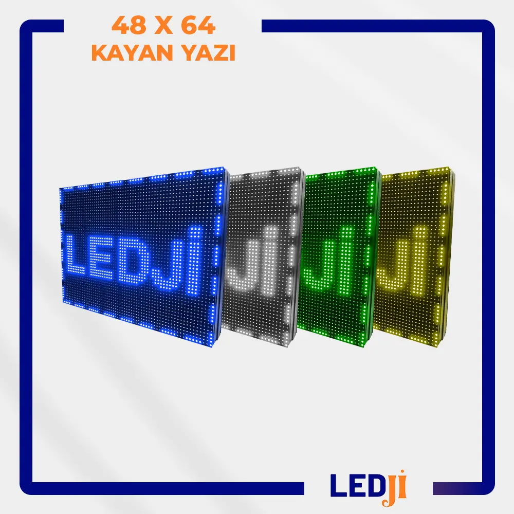 48x64 LED kayan yazı tabelası – orta boy ve yüksek çözünürlüklü dijital reklam paneli ön görünüm