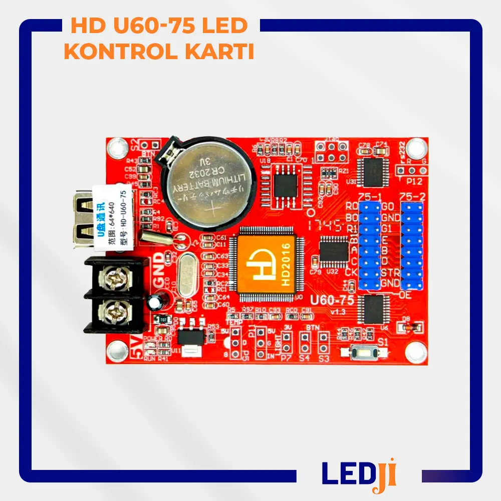 HD U60-75 LED Kontrol Kartı ön yüz ve bileşen görünümü