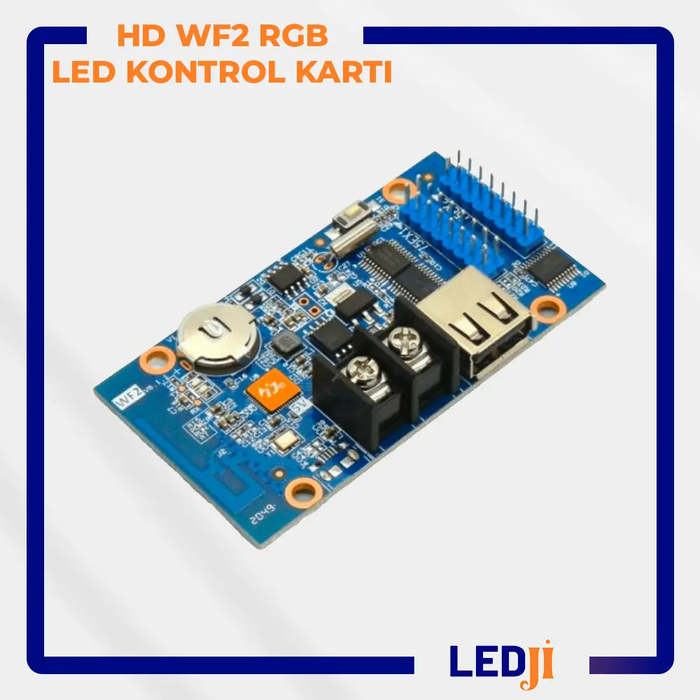 HD WF2 LED kontrol kartı ön görünüm – WiFi destekli RGB LED çözümü