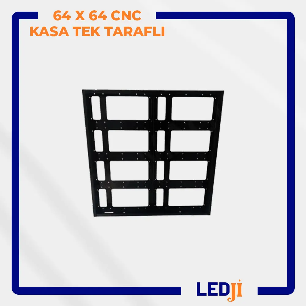 64x64 CNC LED kasa – kare formda panel çerçevesi önden görünüm