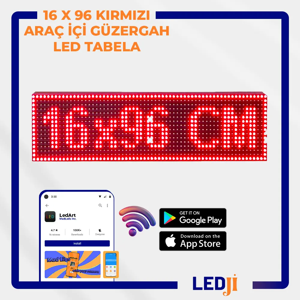 16 X 96 Kırmızı LED Araç İçi Güzergah Tabelası - Yüksek kaliteli LED ekran ile araç içi yönlendirme.