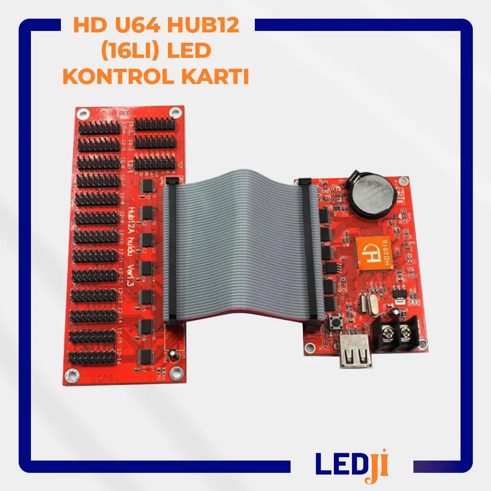 HD U64 HUB12 LED Kontrol Kartı (16 çıkışlı) ön yüz görünümü