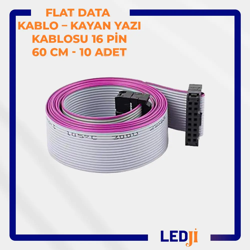 Flat Data Kablo Kayan Yazı Kablosu 16 Pin 60 CM 10 Adet – Yüksek hızda veri iletimi için ideal çözüm.