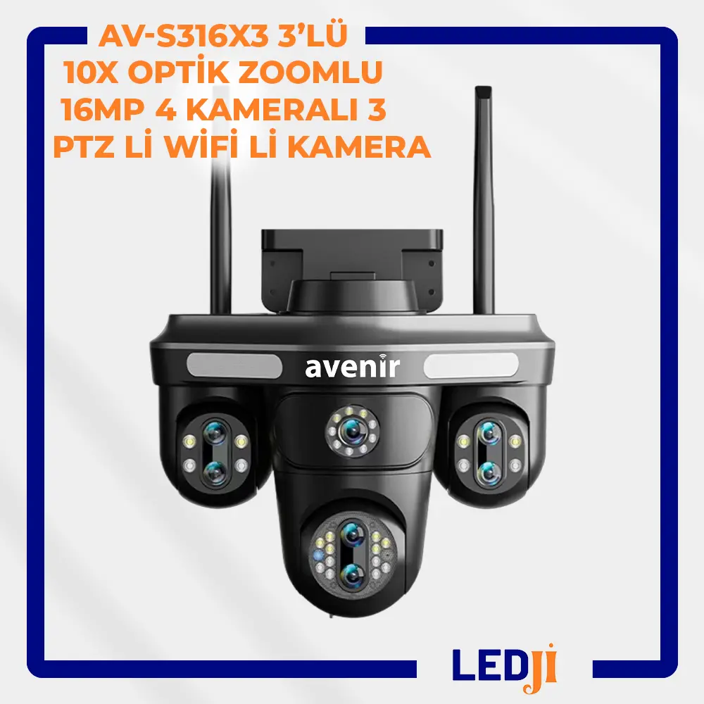 AVENİR AV-S316X3 16MP 4 kameralı 3 PTZ WiFi güvenlik kamerası 10X optik zoom