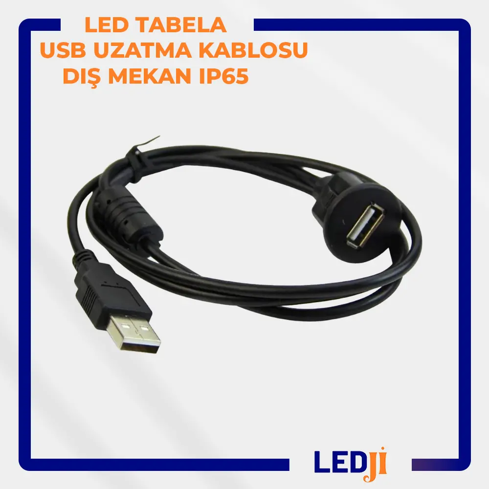 LED Tabela USB Uzatma Kablosu Dış Mekan IP65, suya dayanıklı tasarımıyla dış mekan LED projeleri için ideal bir bağlantı çözümüdür.