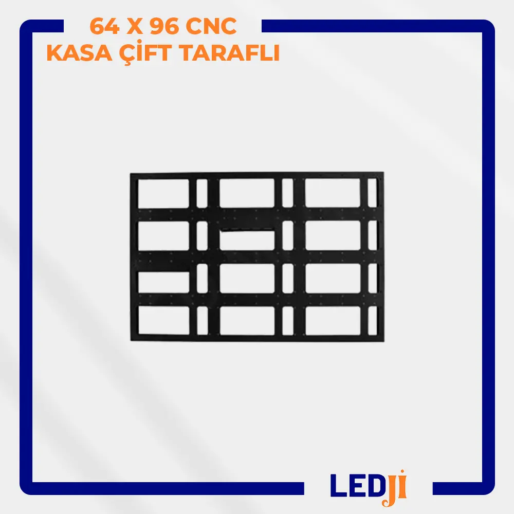 Fotoğraf 1 Alt Metni: LEDJİ 64x96 CNC kasa çift taraflı ön cephe görünümü