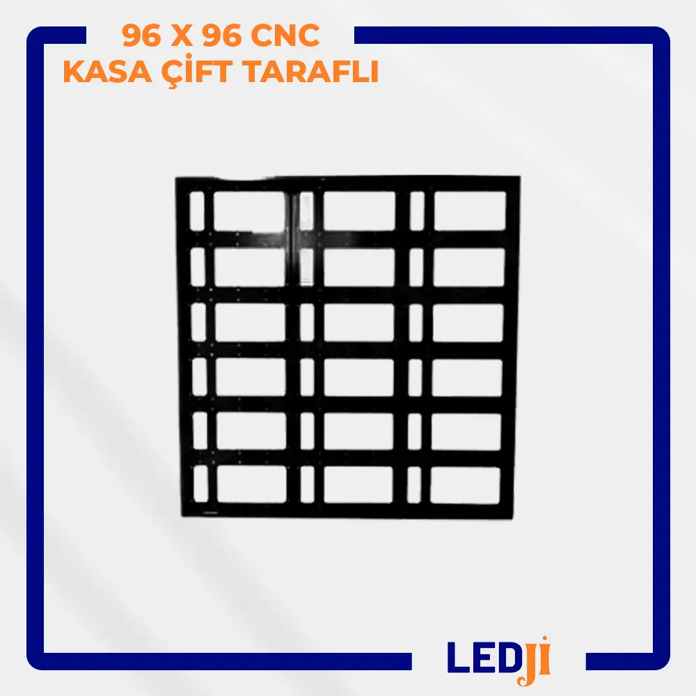 Fotoğraf 1 Alt Metni: 96x96 CNC kasa çift taraflı ön görünüm – LEDJİ
