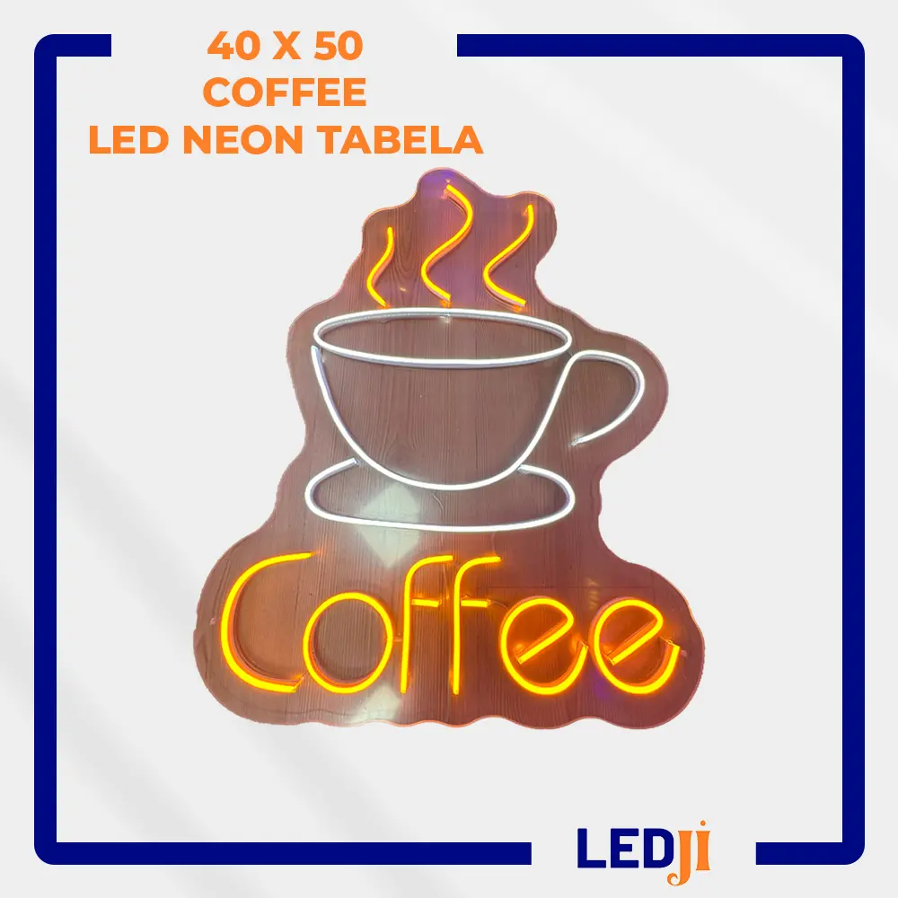 40x50 COFFEE yazılı LED neon tabela – ön cepheden görünüm
