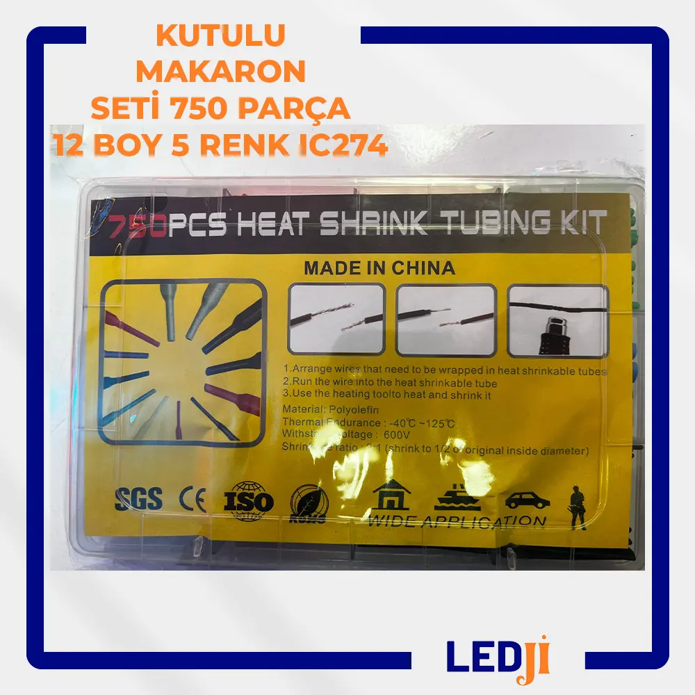 Kutulu 750 parça 12 boy 5 renk ısı ile daralan makaron seti IC274 genel görünüm