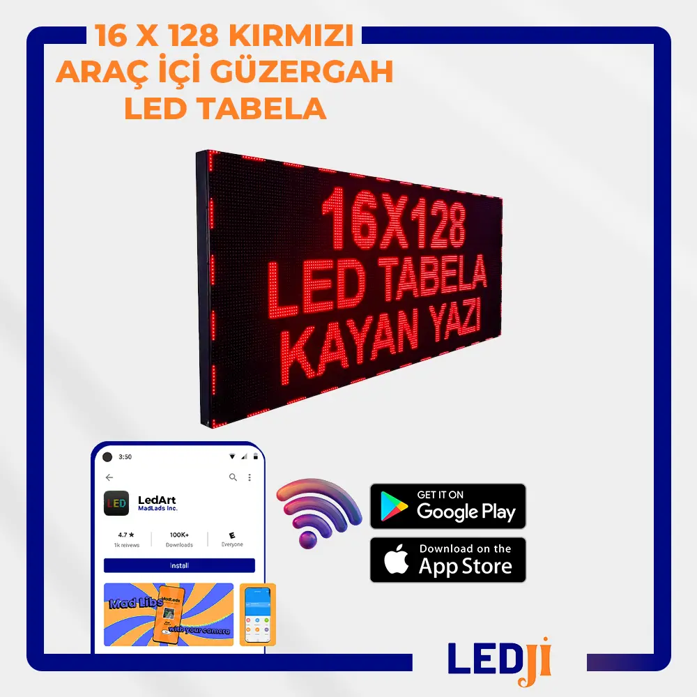 16 X 128 Kırmızı LED Araç İçi Güzergah Tabelası - Etkili ve net yönlendirme sağlayan kırmızı LED ekran.