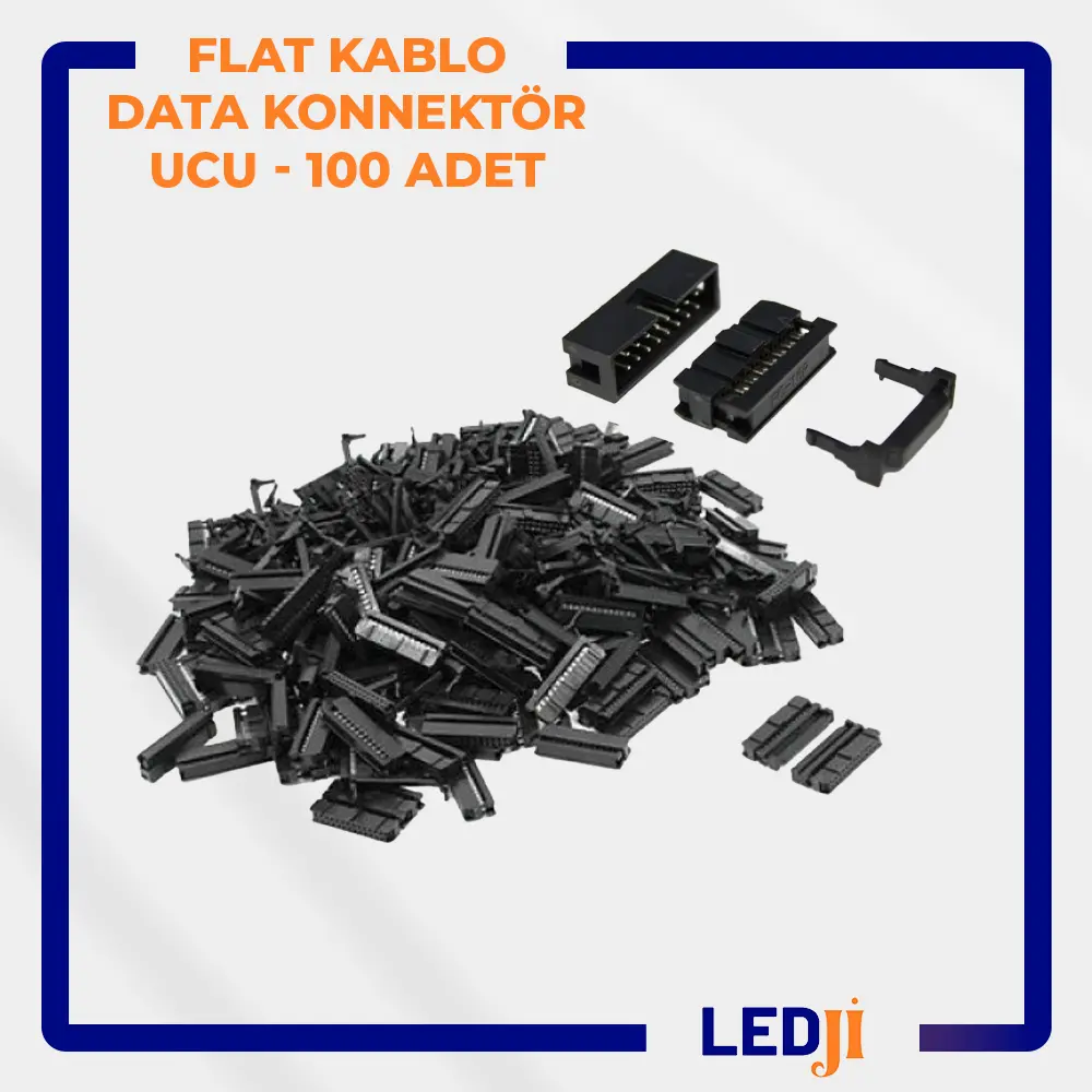 Flat Kablo Data Konnektör Ucu 100 Adet – Yüksek kaliteli ve dayanıklı kablo bağlantı elemanları.